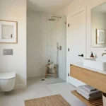 Baño pequeño decorado de forma limpia y equilibrada, con pocos elementos visibles